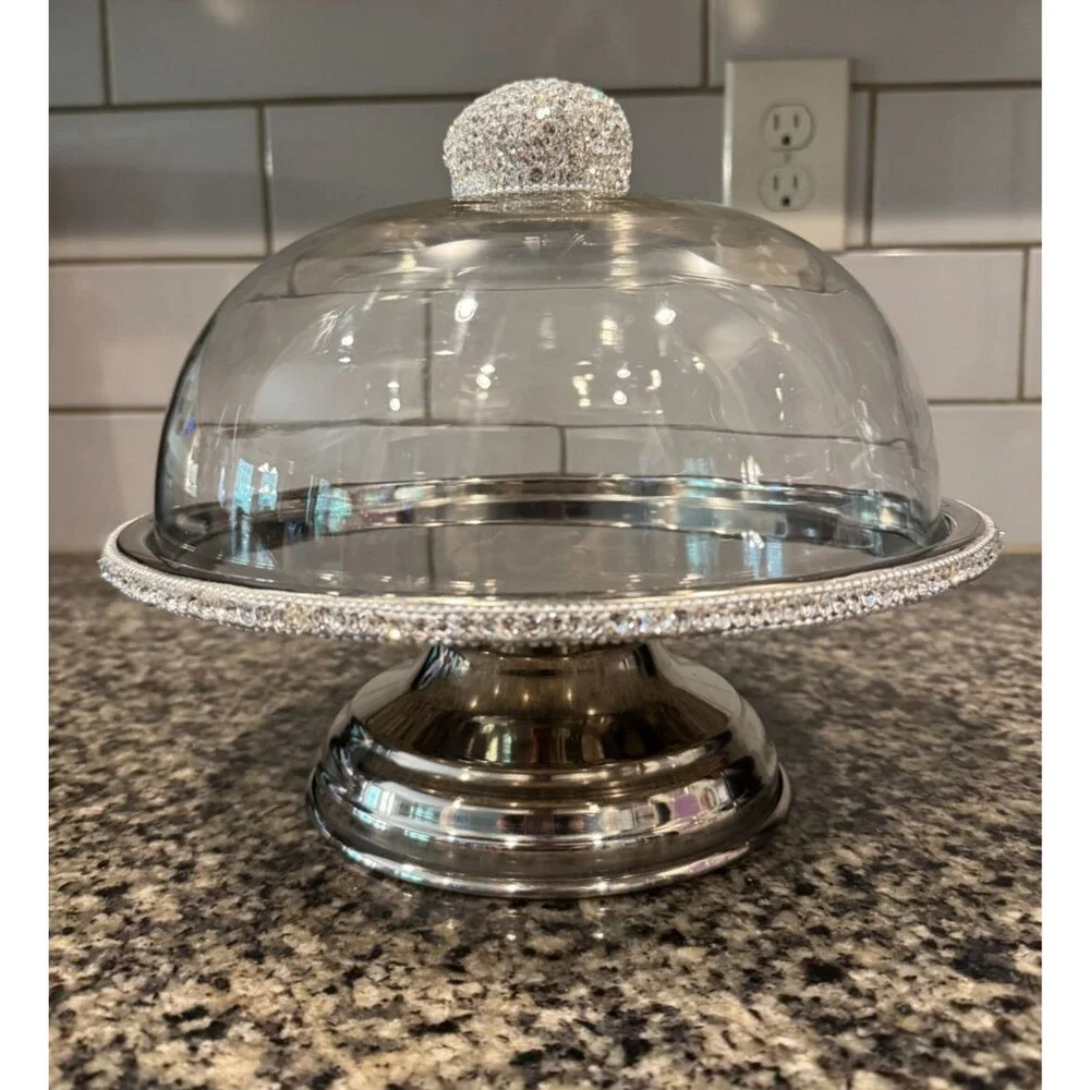 NICOLE MILLER CRYSTAL RHINESTONE CAKE STAND PASTRY KEEPER